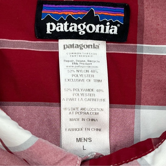 Patagonia Shirt Large Burgundy Button Up Plaid Short Sleeve Preppy Outdoor Men - Picture 5 of 16